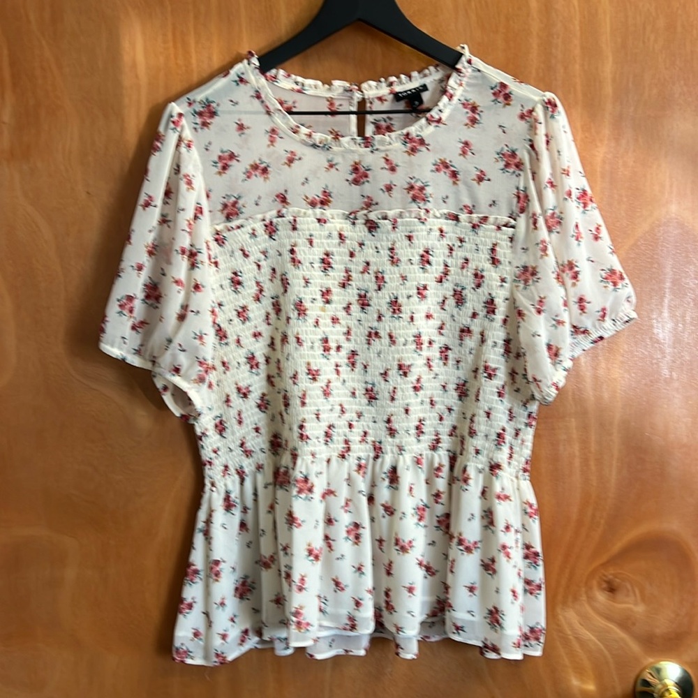 Chiffon Ruffle Mock Neck Smocked Crop Top